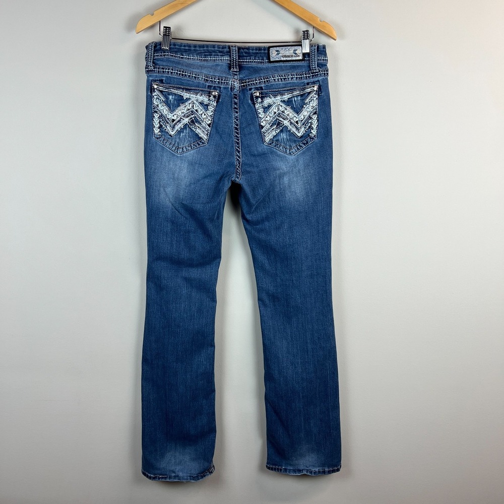 Grace In LA Jeans Women 31 Blue Easy Fit Mid Rise Boot Cut Rhinestone Embroidery